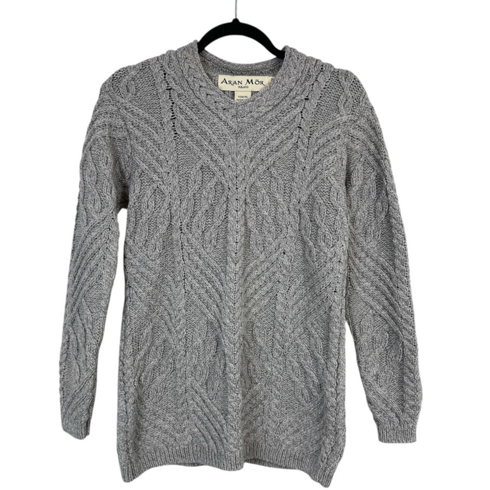 Aran mor Ireland gray 100% merino wool sweater size M